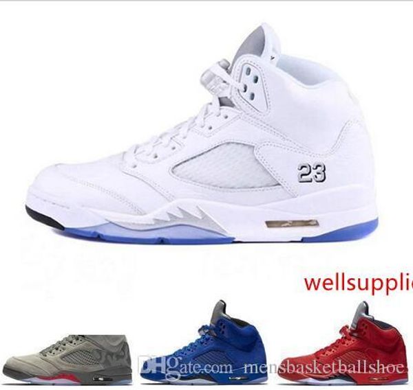 

5 new 5s wings international flight men basketball shoes olympic gold medal fire red blue suede low metallic silver men sports sneakers