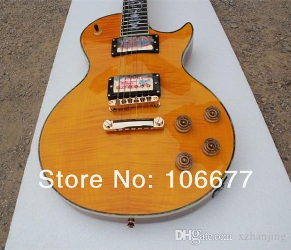 

les custom tree of life fingerboard tiger flame maple yellow electric guitar