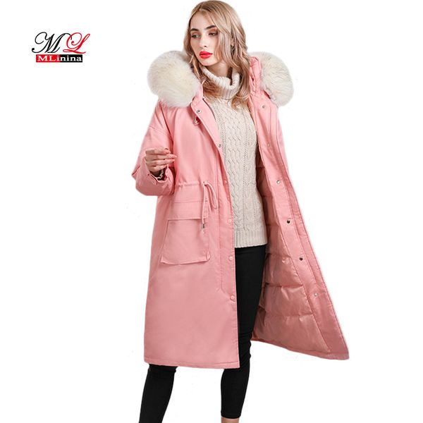 

mlinina new winter women down jacket warm woman down long parka coat female thickening  outerwear snow wear, Black