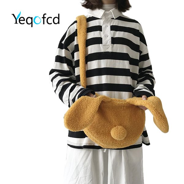 

yeqofcd women shoulder bag fluffy ear plush crossbody purse lamb hair handbag ladies fashion student messenger bags