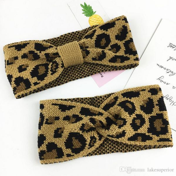 

retro women leopard knit headbands for autumn winter elastic cross bowknot hair band gift for love girlfriend, Silver