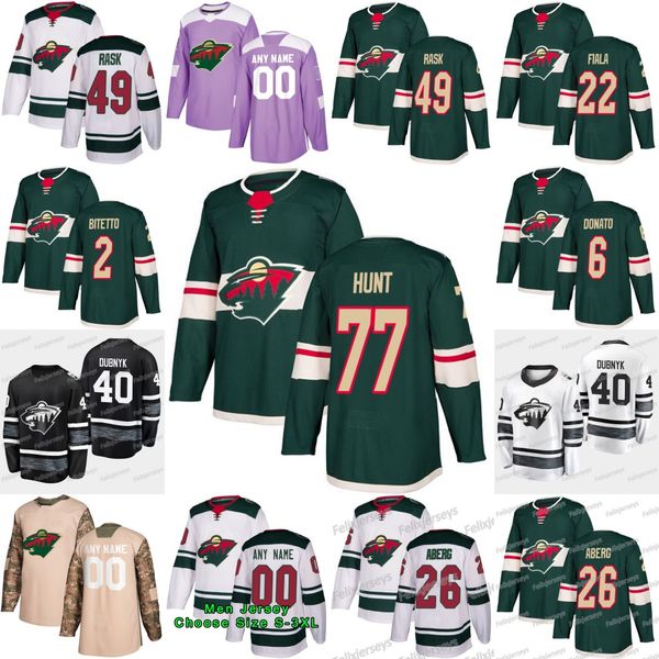 

77 Brad Hunt Minnesota Wild Anthony Bitetto Victor Rask Pontus Aberg Devan Dubnyk Zach Parise Ryan Donato Ryan Suter Kevin Fiala Jerseys