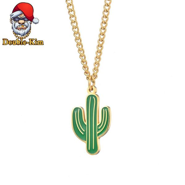 

classic cactus pendant necklace men hiphop street culture titanium stainless steel fashion trendy chain necklace man jewelry, Silver