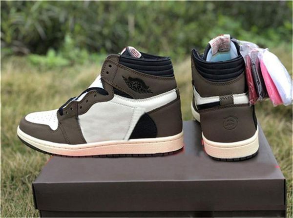 

2020 authentic 1 high travis scotts og ts sp 3m mens basketball shoes cactus jack dark mocha cd4487-100 outdoor sports sneakers 40-47