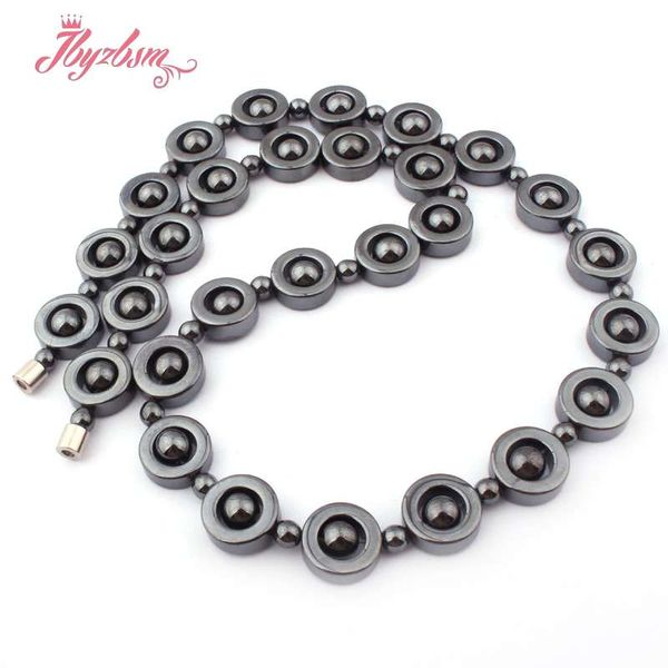 

12mm black coin (no magnetic) hematite natural stone beads for lady woman tribal fashion jewellery necklace 17.5" ing, Silver