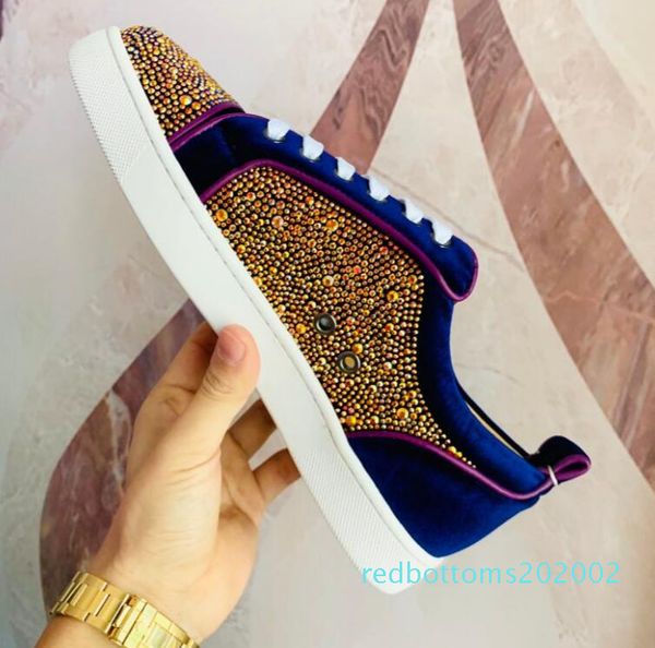 

red bottom women sneakers purple velvet with rhinestone shoes crystals junior men women high trainers casual shoes, Black