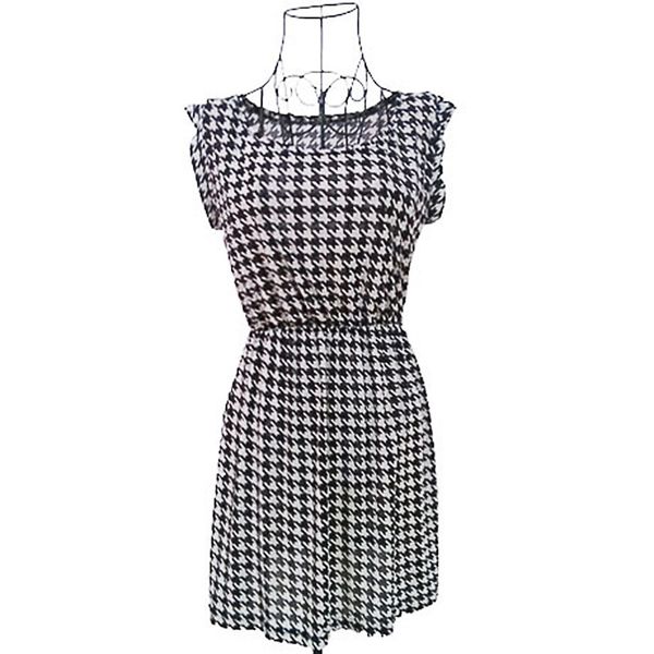 

2019 summer european and american nightclub dress round neck houndstooth dress, Black;gray