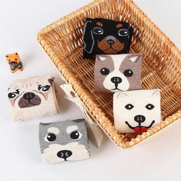

cute animal pug dog cartoon character socks for women cotton socks pugs meias feminina damen socken calcentines caramella, Black;white