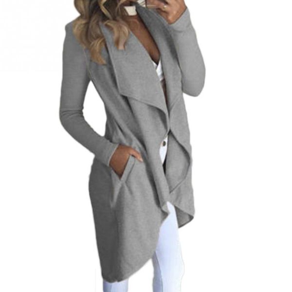 

womens ladies long sleeve long line collared duster coat jacket women's trench coats female outwear jacket coat, Tan;black