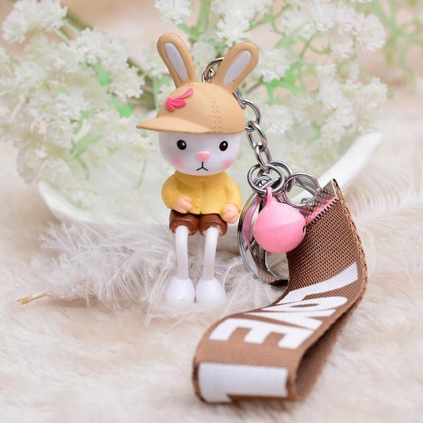 

hwasy1804 latest new style 2020 doll hair ball keychain pendant love webbing bell doll keychain cartoon bag ornaments keychains, Silver