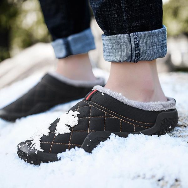 

fashion men winter slippers plus velvet warm outdoor sports shoes waterproof slippers grote maten winter heren pantoffels#y2, Black