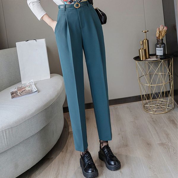 

spring women pants high waist loose formal elegant office lady ankle-length pants, Black;white