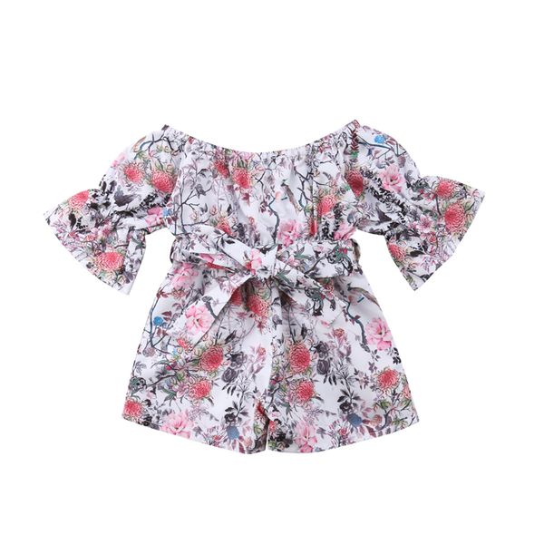 

canis 2019 new newborn baby girl off-shoulder stripe rose flower clothes children summer clothing 6m-5y shorts, Black