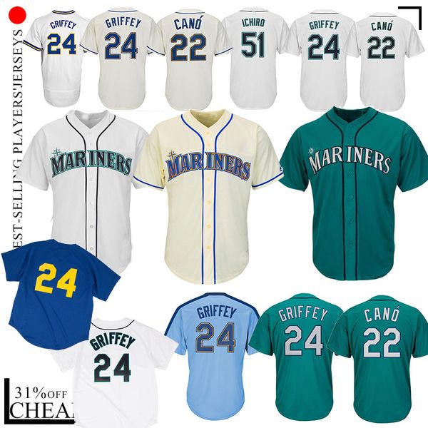 

24 Ken Griffey Jr Seattle 22 Robinson Cano Mariners 51 Ichiro Seattle Baseball Jerseys 2018-2019 new cheap