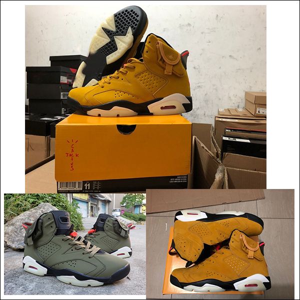 

travis scott x 6 green mens basketball shoes cn1084-300 cactus jack wheat yellow jumpman trainers sneakers with box