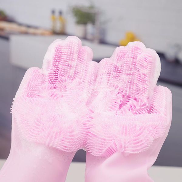 

1 pair magic silicone dish washing scrubber cleaning gloves rubber gloves heat resistant household kitchen silicone