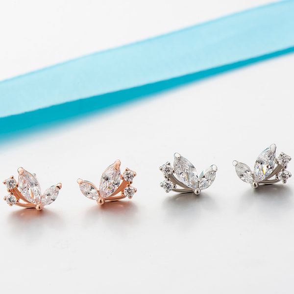 

solid sterling silver earrings stud 925 zircon jewelry wholesale engagement earrings quality pretty girl stud female with box, Golden;silver