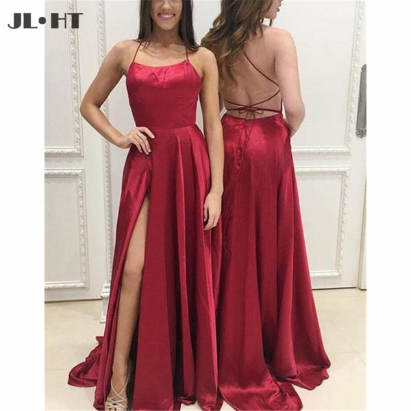 

wholesale price evening dresses long backless prom gown spaghetti straps scoop prom dress silk satin a-line evening gowns, White;black