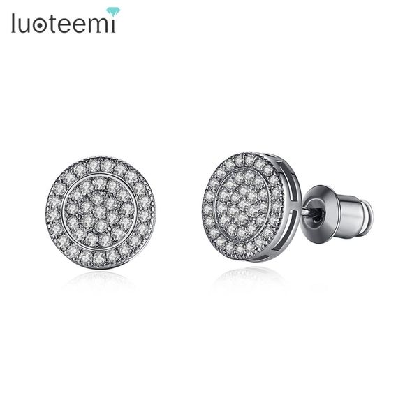 

luoteemi simple design round stud earrings for women dating micro white/ blue cubic zircon double color fashion jewelry gift, Golden;silver
