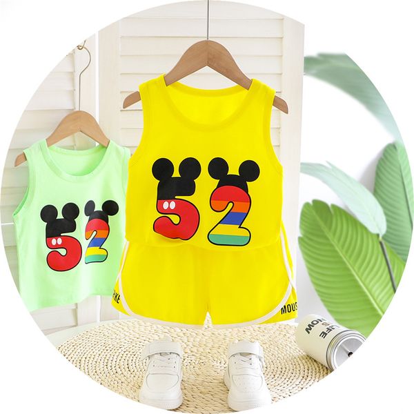 

summer 2020 new children cotton clothes baby boys girls cartoon vest shorts 2pcs/sets infant kids fashion toddler tracksuits set, White