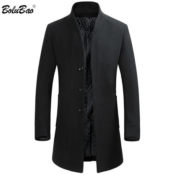 

bolubao brand men wool blends coats men's long section slim fit trench winter new male wool blends coat, Black