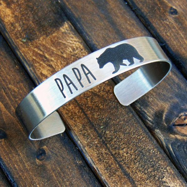 

пользовательские 8 мм манжеты браслеты браслеты мужчины женщины из нержавеющей стали серебряный тон персонализированные папа медведь унисекс, White