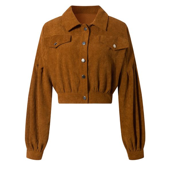 

2019 retro windbreaker jackets women button coats long sleeve basic jackets bomber corduroy female outwear fa, Black;brown