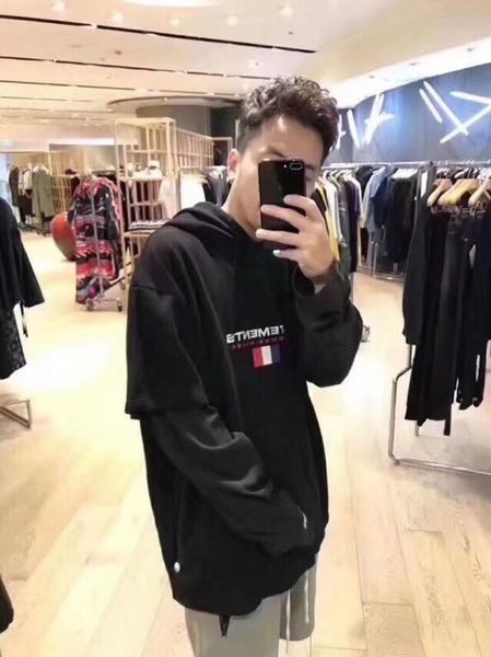 

vetments hoodie осени зимы вскользь streetwear vetments фуфайки франция флаг вышивки vetments толстовка пуловер, Black