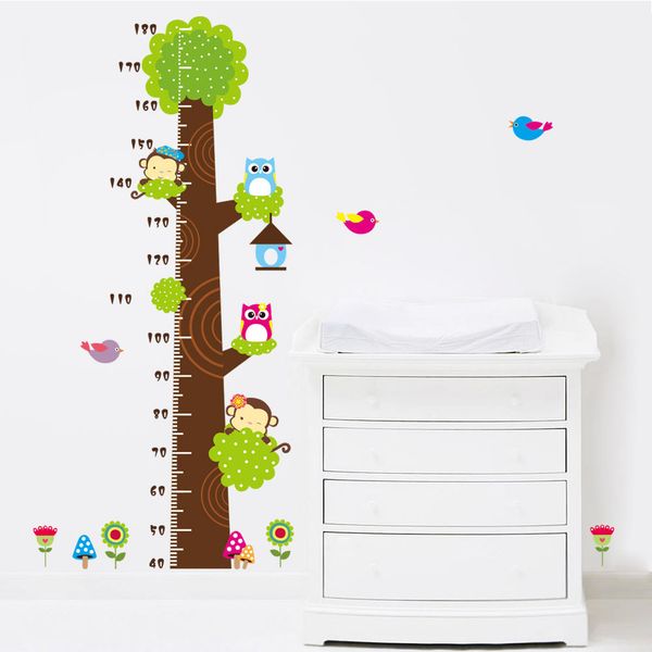 

cute owl monkey butterfly flower tree growth chart wall art home decorations animal stickers cartoon children wall decals