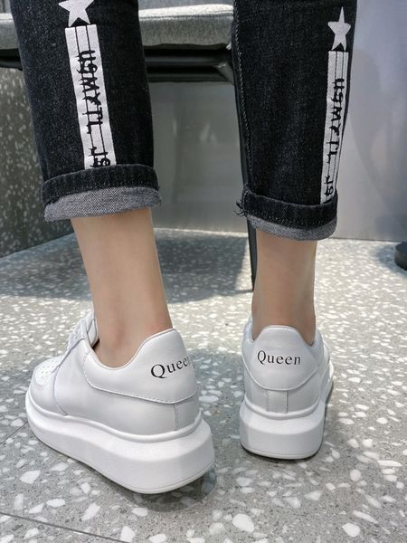 

platform men and women shoes wild vintage luxury cartoon pattern leather small white shoes women casual sneakers 03, Black