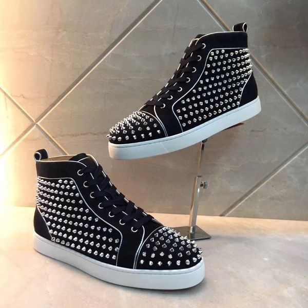 

t-качество дизайнер кроссовки красное дно шипованные шипы роскошные мужчины и женщины повседневная партия свадьба замша кроссовки популярное, Black