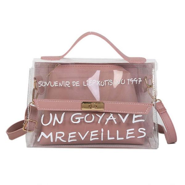 

women composite bags pvc transparent handbag letters printed pu leather purse shoulder bag fa$3