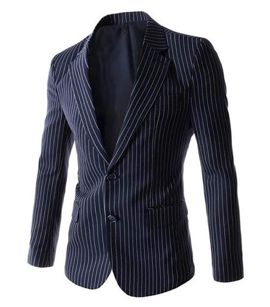 

navy bule suits jacket custom made fashion striped formal wear men business dress suits blazer men, White;black