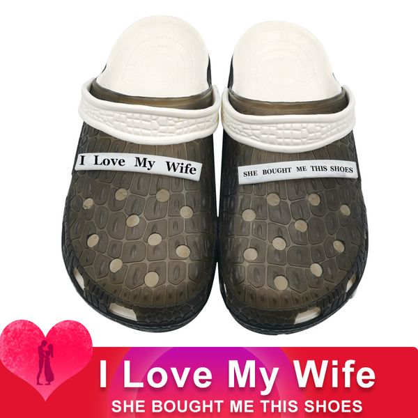 

clogs i love my wife she bought me this shoes male men casual croks mmassage zapatos de hombre birthday valentine day sandals, Black