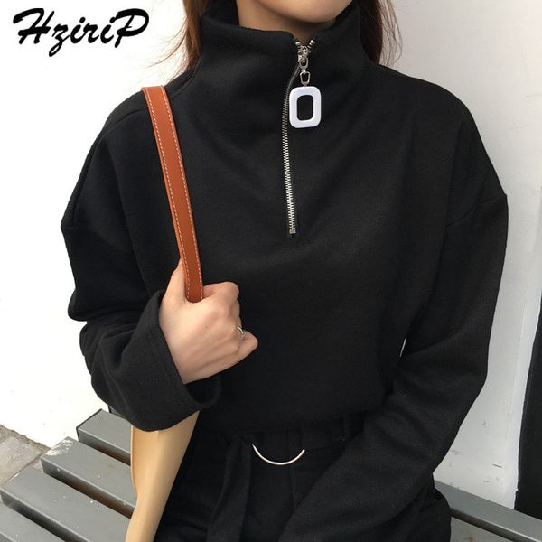 

hzirip 2019 stylish fashion casual women vintage new loose autumn winter sweatshirts leisure elegant fresh, Black