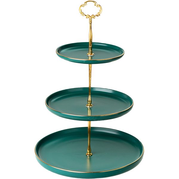 Vintage Green Green 3 Bolo Stand Cupcake Transencing Bandey com aro dourado 2 camadas de sobremesa para festa de tea festa de casamento preto preto preto