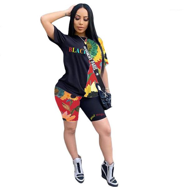 

summer letter and floral 2pcs running suits pullover shorts clothing sets designer high waist tracksuits women, Gray