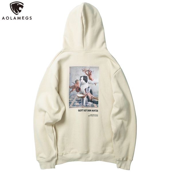 

aolamegs hoodies men funny cat pictures printed hooded thick pullover harajuku simple fleece men high street casual sweatshirt, Black