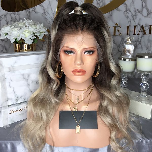 

150% density ombre grey lace front human hair wigs for black women body wave brazilian remy front lace wigs pre plucked eifini, Black;brown