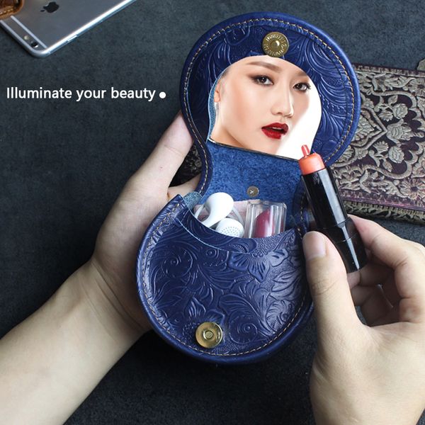 

original handmade wallet women's head leather retro coin pocket mini leather cosmetic bag headset bag fashion, White