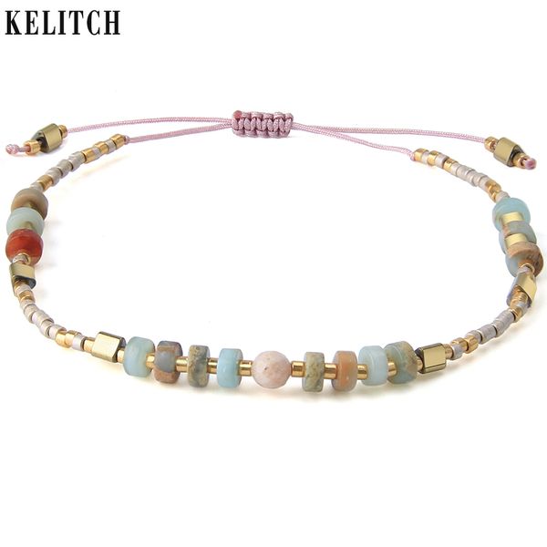 

kelitch lovely girls stretch bracelets handwoven miyuki seed beaded string wrap bracelets adjustable trendy jewelry, Golden;silver