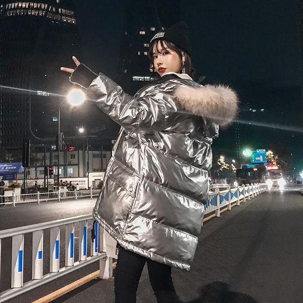 

wsyore loose thick long down coat parkas mujer 2019 new winter large fur collar korean bright color down jacket female ns1328, Black