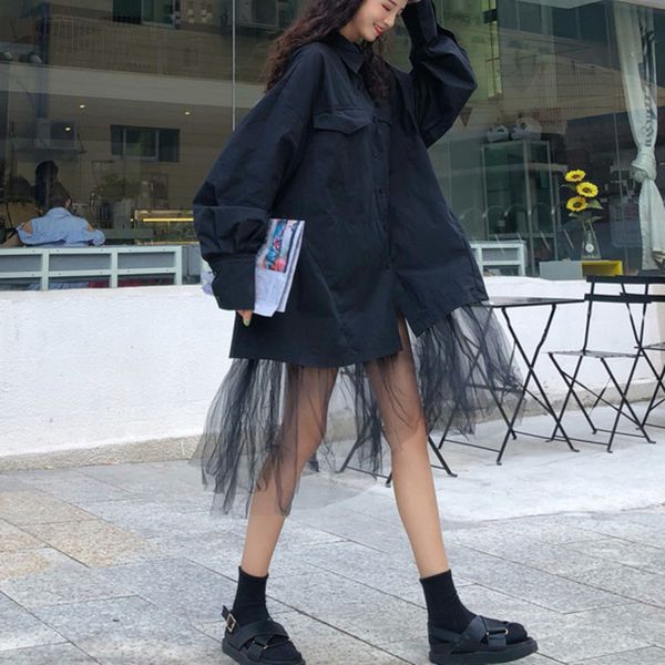 

tvvovvin корейский стиль женщины рубашка хлопок дикий повседневная мода блузки женский весна новый 2019 шить сетки женская одежда b701, White