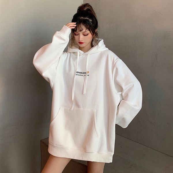 

oversized hoodie women loose-fit korean-style brushed and thick fashion casual winter coat women, Black