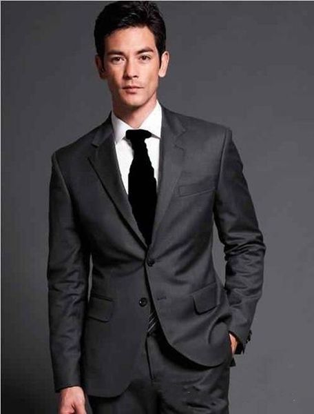 

new classic стиль groom tuxedos groomsmen темно-серый нотч лучший костюм человека обручальные мужские костюмы blazer (куртка + брюки + ремен, Black;gray