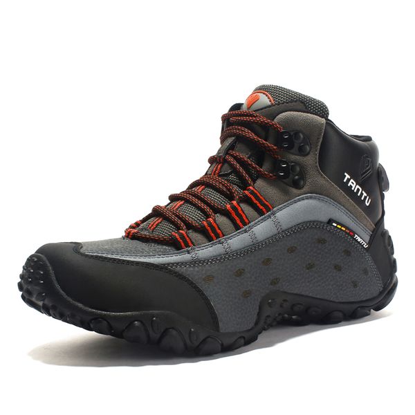 

men waterproof hiking shoes snow boots outdoor 100% genuine leather trekking shoes rubber wear-resistant tourist climbing