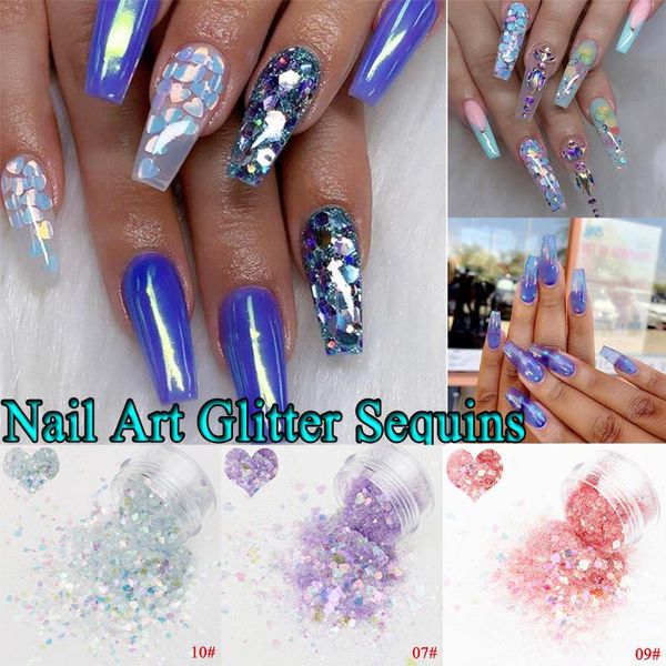 

2020 laser mixed nail art sequins glitters set charm mix star round heart flakes irregular paillette diy sequins nail art decor, Silver;gold