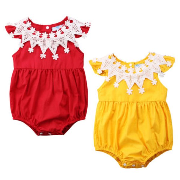 

Cute Newborn Lace Baby Girls Romper Red Yellow Sleeveless O neck Jumpsuit Suit Outfits Clothes
