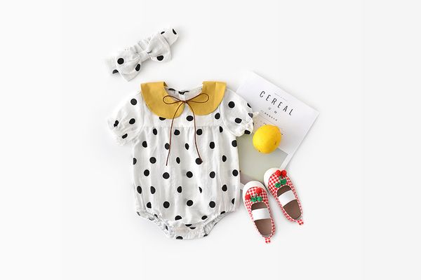 

baby girls romper cotton polka dot o-neck ingant clothes sleeveless summer jumpsuits clothes +headband 2pcs romper, Blue