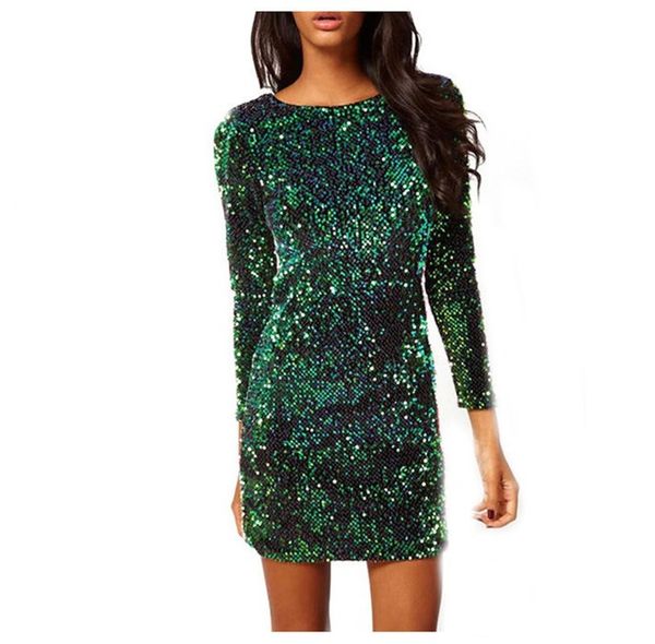 

green sequin dress women club dresses 2019 slim fit backless bodycon party nightclub mini vintage dress vestido lentejuelas, Black;gray
